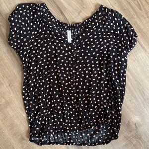 Warehouse Black and Orange Polka Dot Button-up Blouse Large